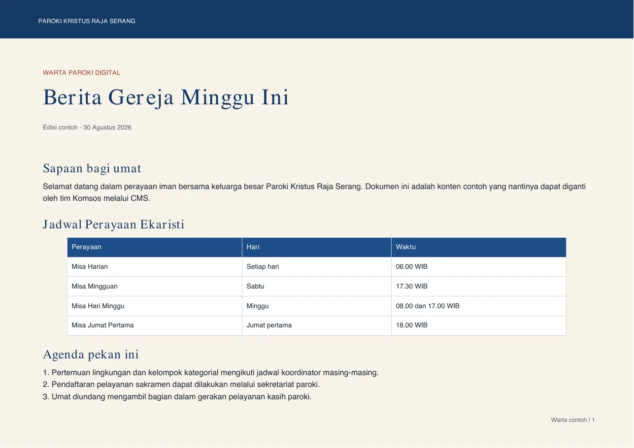 Halaman 1 dari Warta Umat - 30 Agustus 2026